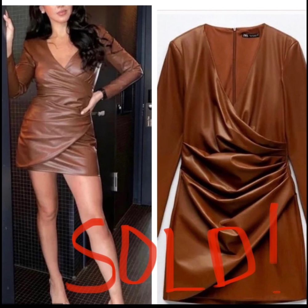 Zara Faux Leather Brown Dress 🍂 NWT